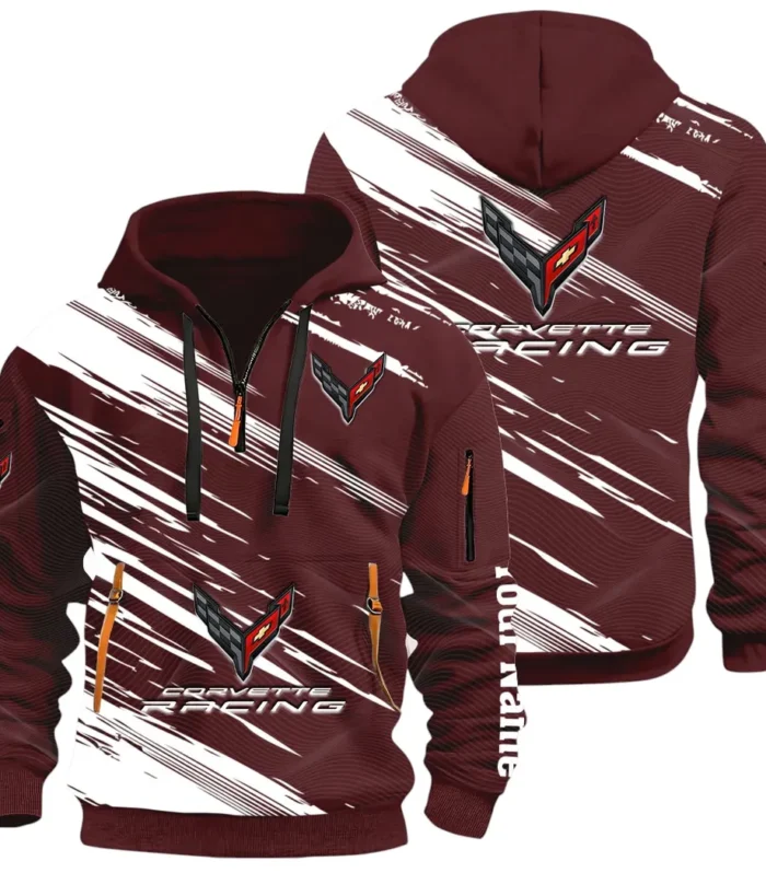 V8 Power Hoodie Half Zip 3D, Adventure-Ready Comfortable Hoodie CAR514 - Dark Red