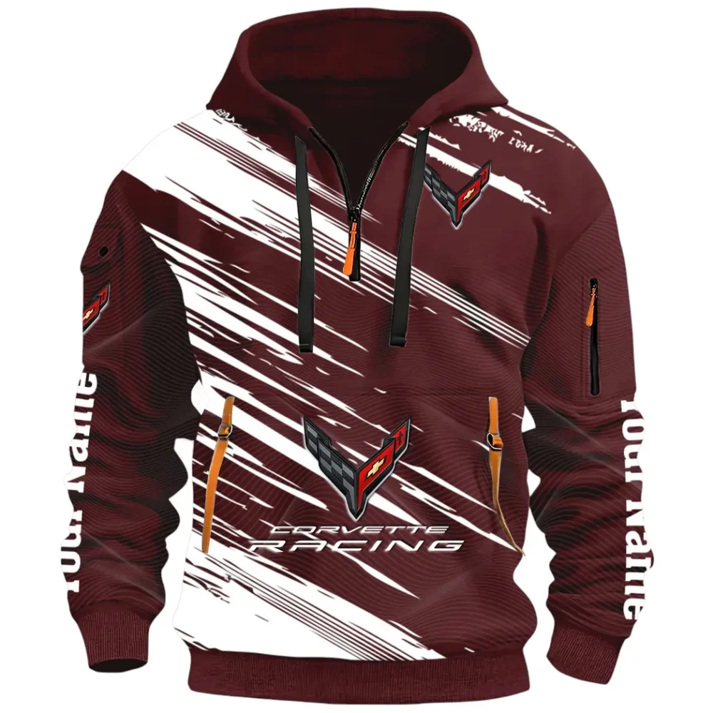 V8 Power Hoodie Half Zip 3D, Adventure-Ready Comfortable Hoodie CAR514 - Dark Red - Image 2