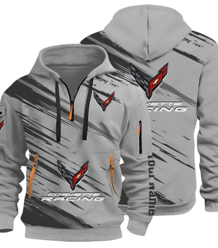 V8 Power Hoodie Half Zip 3D, Adventure-Ready Comfortable Hoodie CAR514 - Gray
