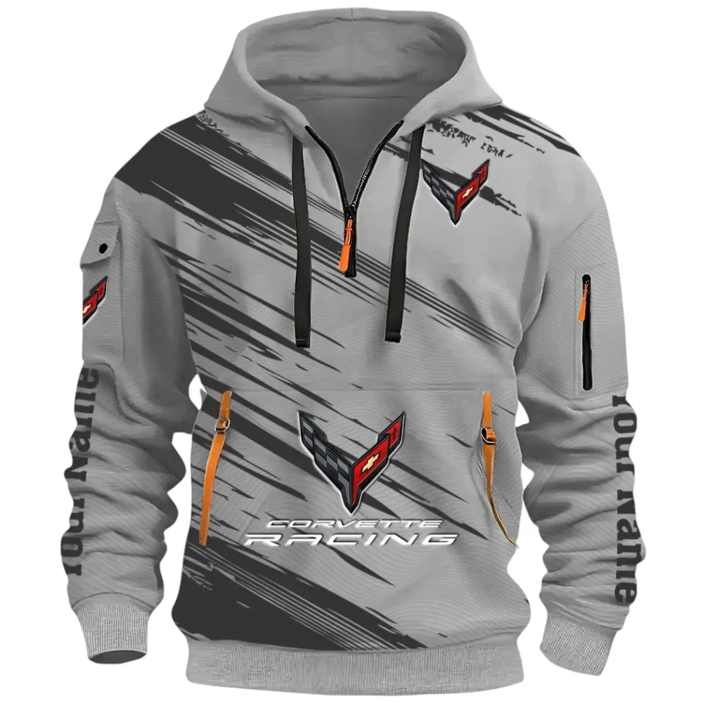 V8 Power Hoodie Half Zip 3D, Adventure-Ready Comfortable Hoodie CAR514 - Gray - Image 2