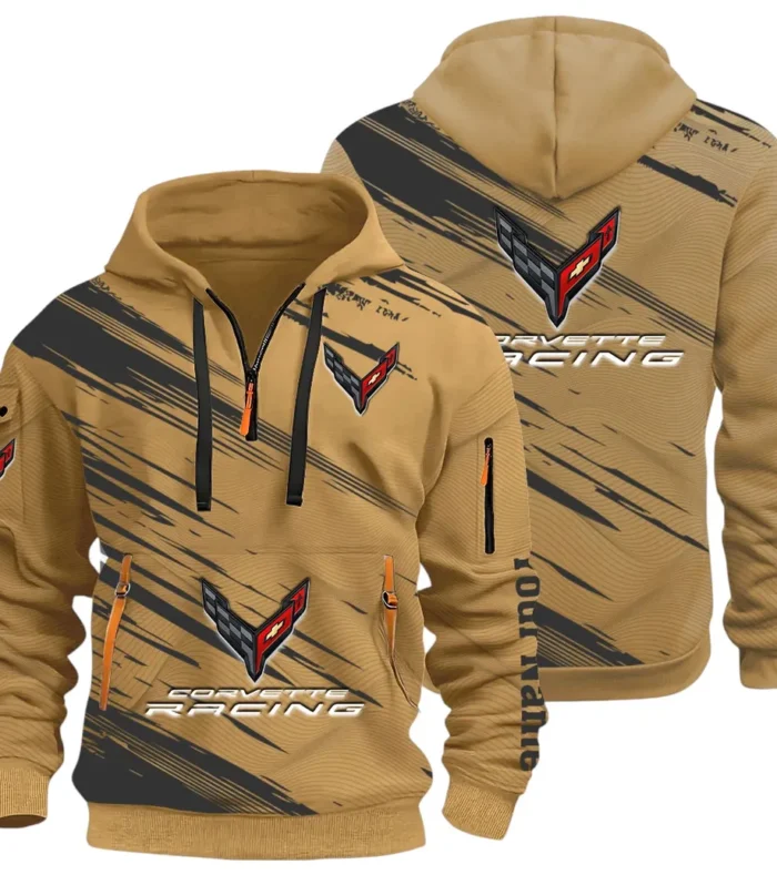 V8 Power Hoodie Half Zip 3D, Adventure-Ready Comfortable Hoodie CAR514 - Khaki