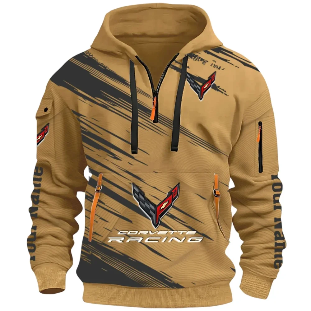 V8 Power Hoodie Half Zip 3D, Adventure-Ready Comfortable Hoodie CAR514 - Khaki - Image 2