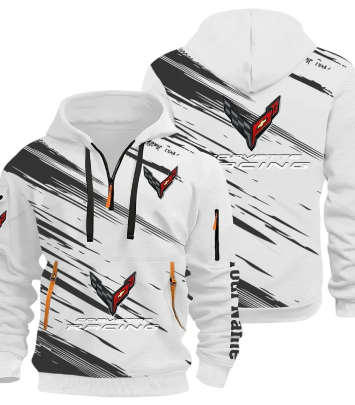 V8 Power Hoodie Half Zip 3D, Adventure-Ready Comfortable Hoodie CAR514 - White