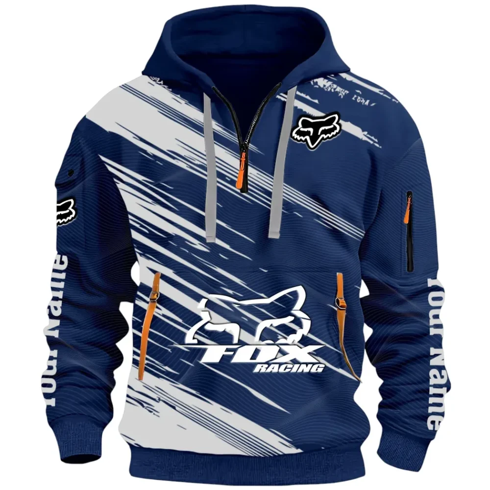 Racing Auto Hoodie Half Zip 3D, Everyday Comfortable Hoodie CAR514 - Navy - Image 2