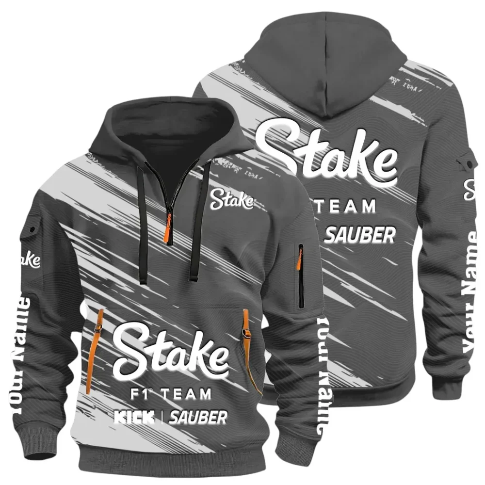 Racing Auto Hoodie Half Zip 3D, Rugged Casual Hoodie CAR514 - Dark Gray