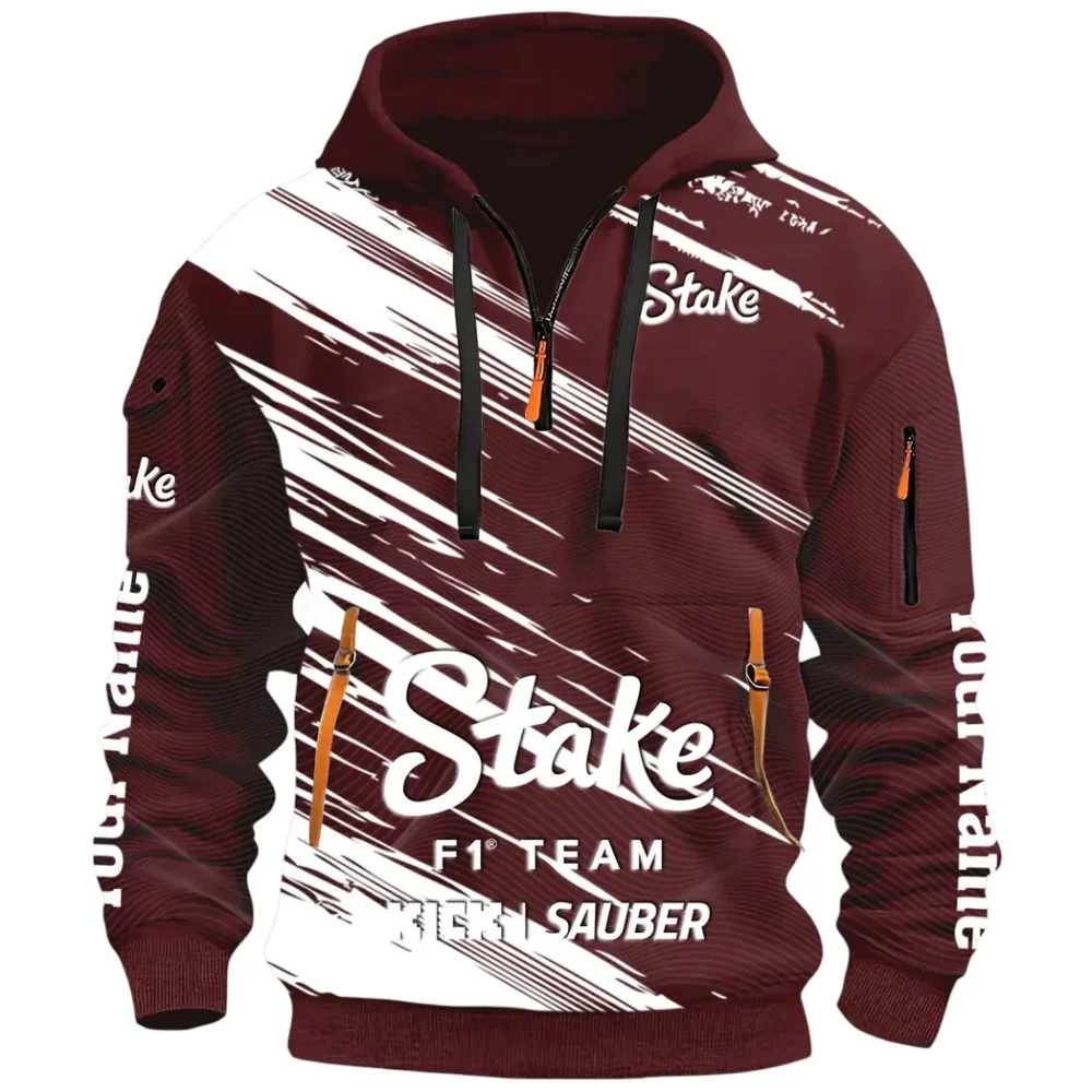 Racing Auto Hoodie Half Zip 3D, Rugged Casual Hoodie CAR514 - Dark Red - Image 2