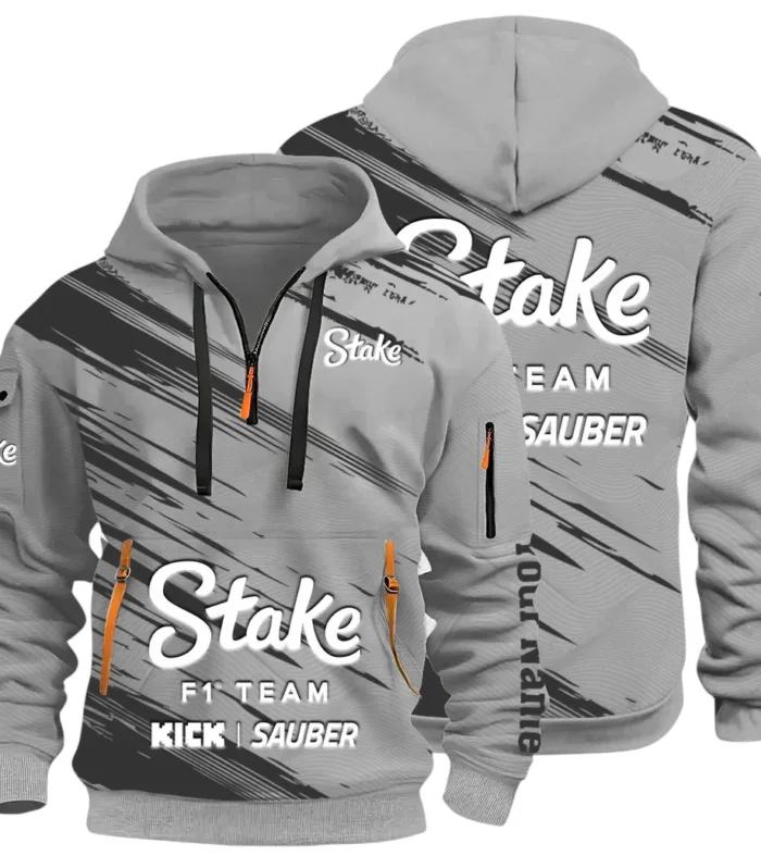Racing Auto Hoodie Half Zip 3D, Rugged Casual Hoodie CAR514 - Gray