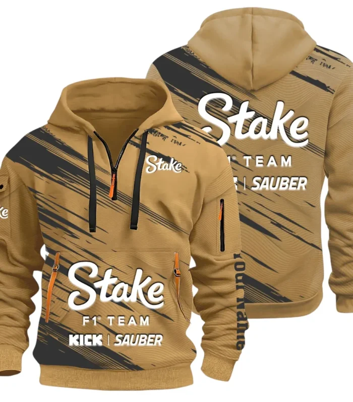 Racing Auto Hoodie Half Zip 3D, Rugged Casual Hoodie CAR514 - Khaki