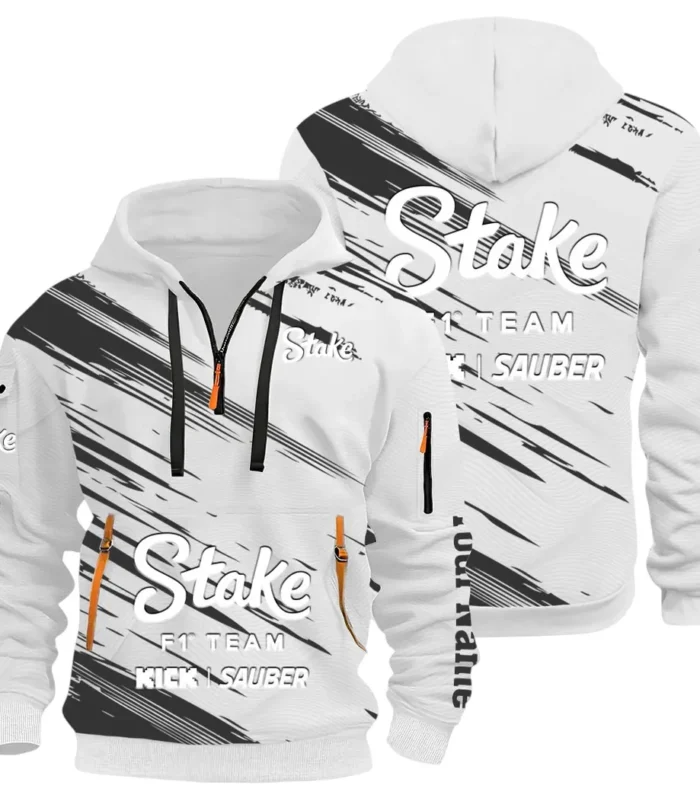 Racing Auto Hoodie Half Zip 3D, Rugged Casual Hoodie CAR514 - White
