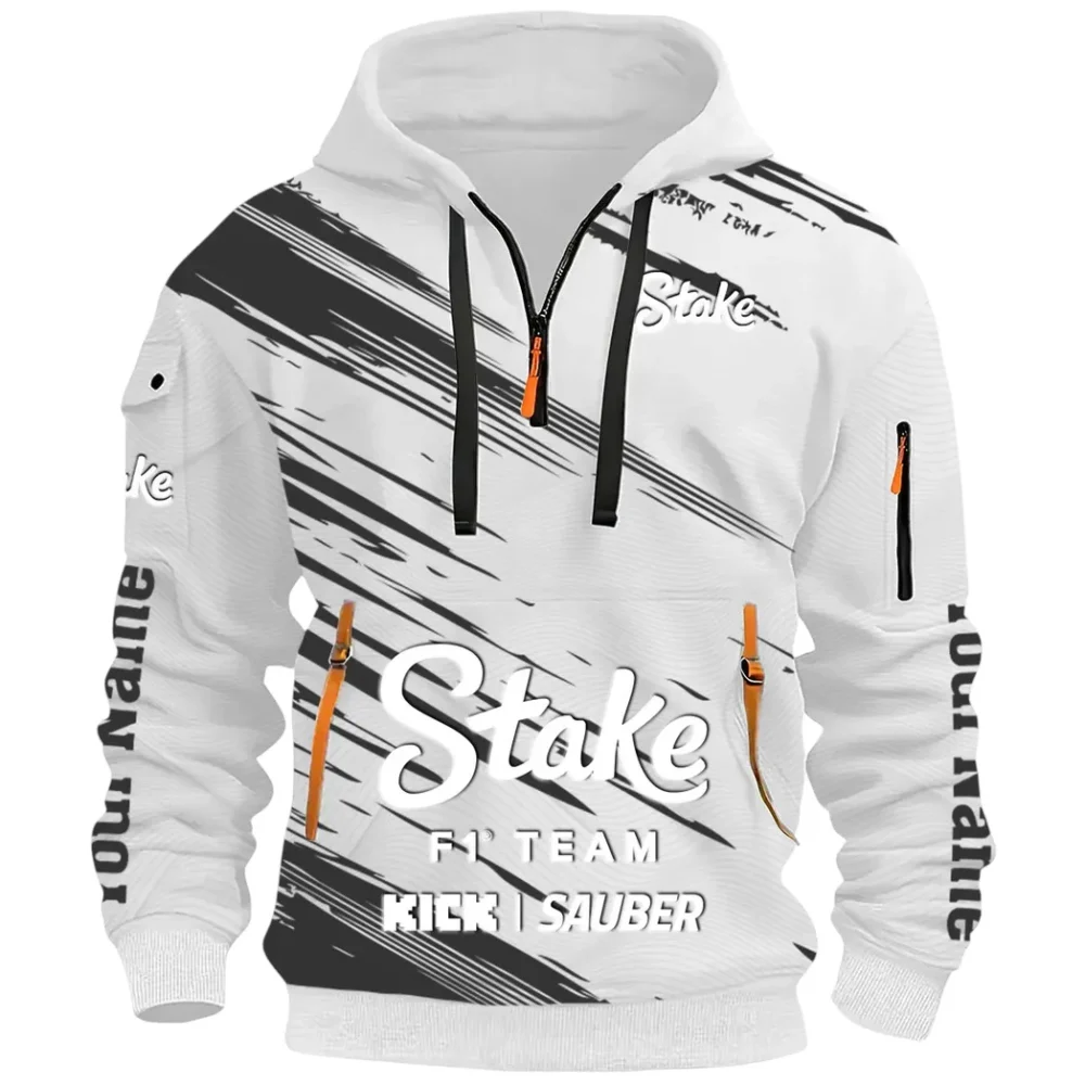 Racing Auto Hoodie Half Zip 3D, Rugged Casual Hoodie CAR514 - White - Image 2