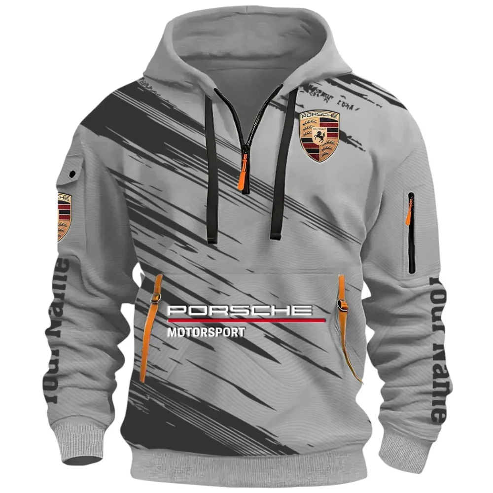 Turbo Sports Car Hoodie Half Zip 3D, Adventure-Ready Streetwear CAR514 - Gray - Image 2