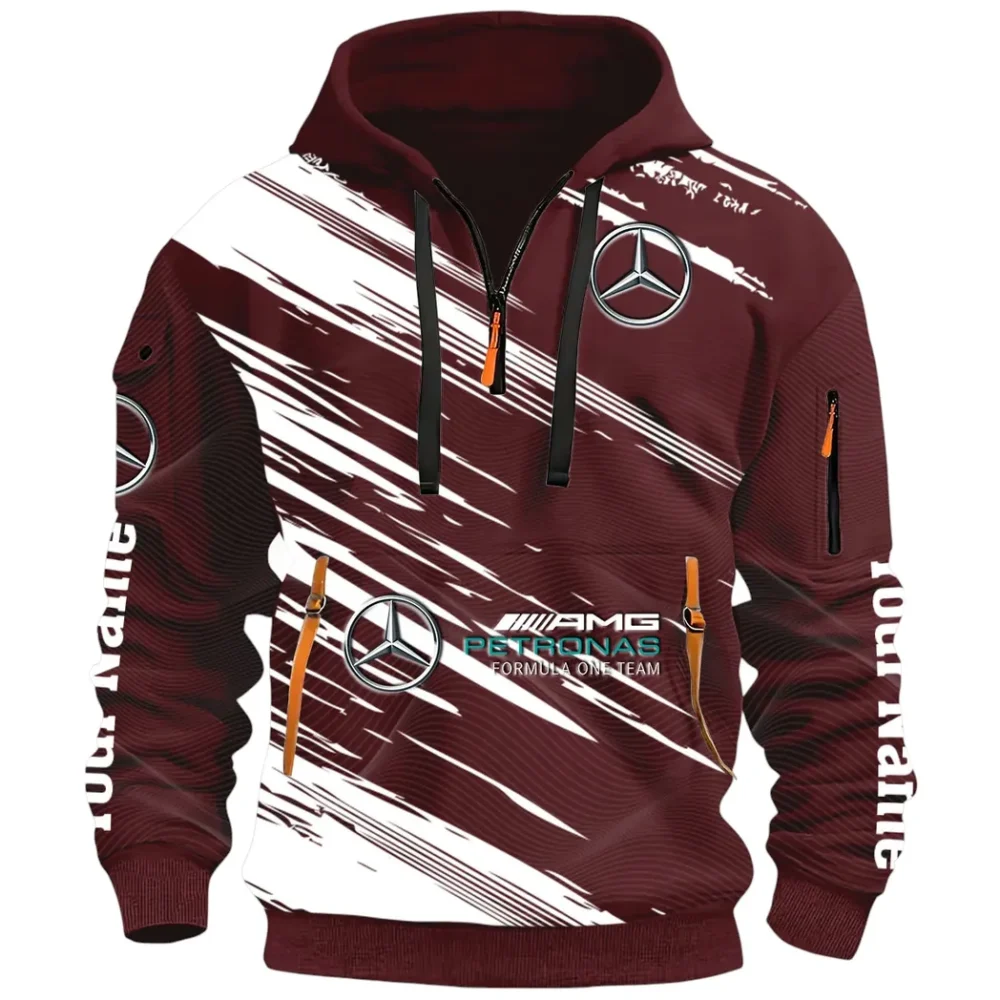 Racing Spirit Hoodie Half Zip 3D, Rugged Casual Hoodie CAR514 - Dark Red - Image 2
