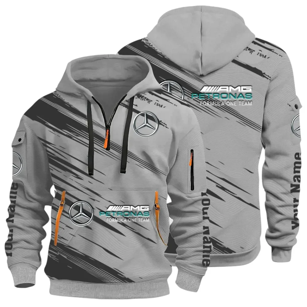 Racing Spirit Hoodie Half Zip 3D, Rugged Casual Hoodie CAR514 - Gray