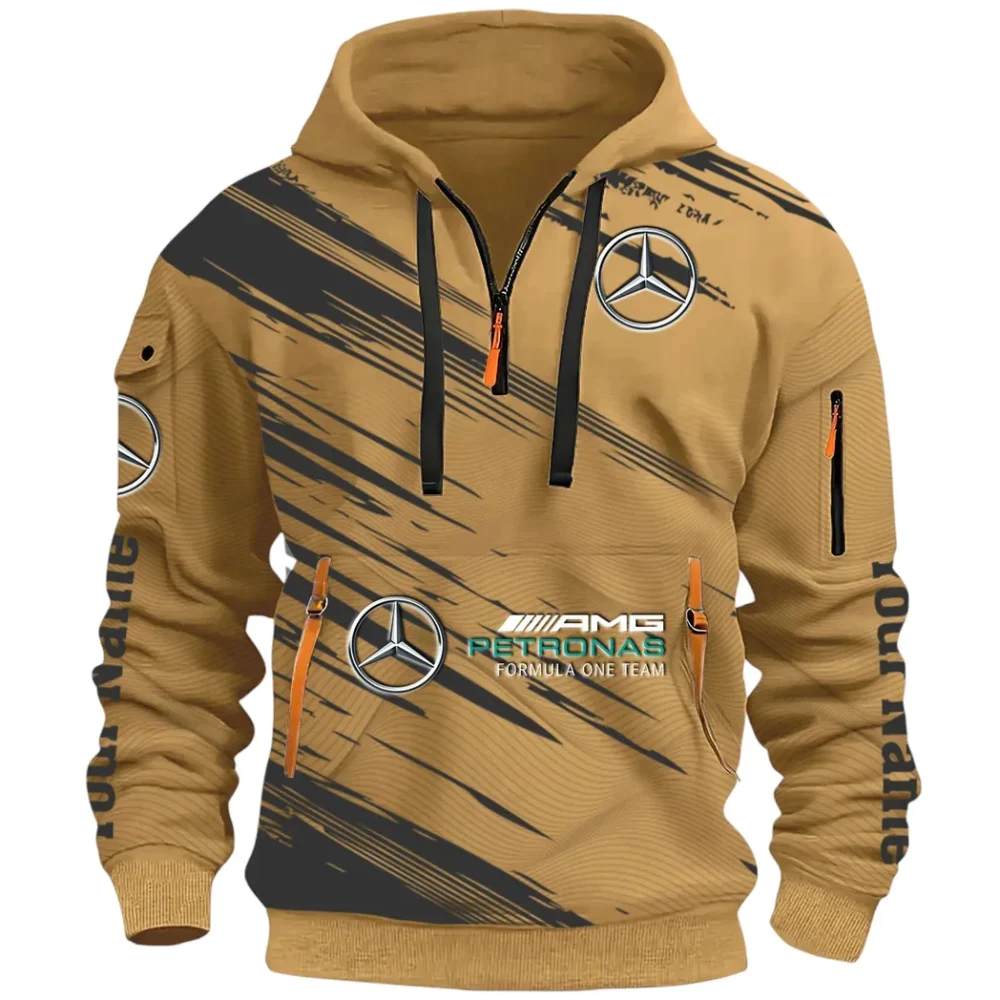 Racing Spirit Hoodie Half Zip 3D, Rugged Casual Hoodie CAR514 - Khaki - Image 2