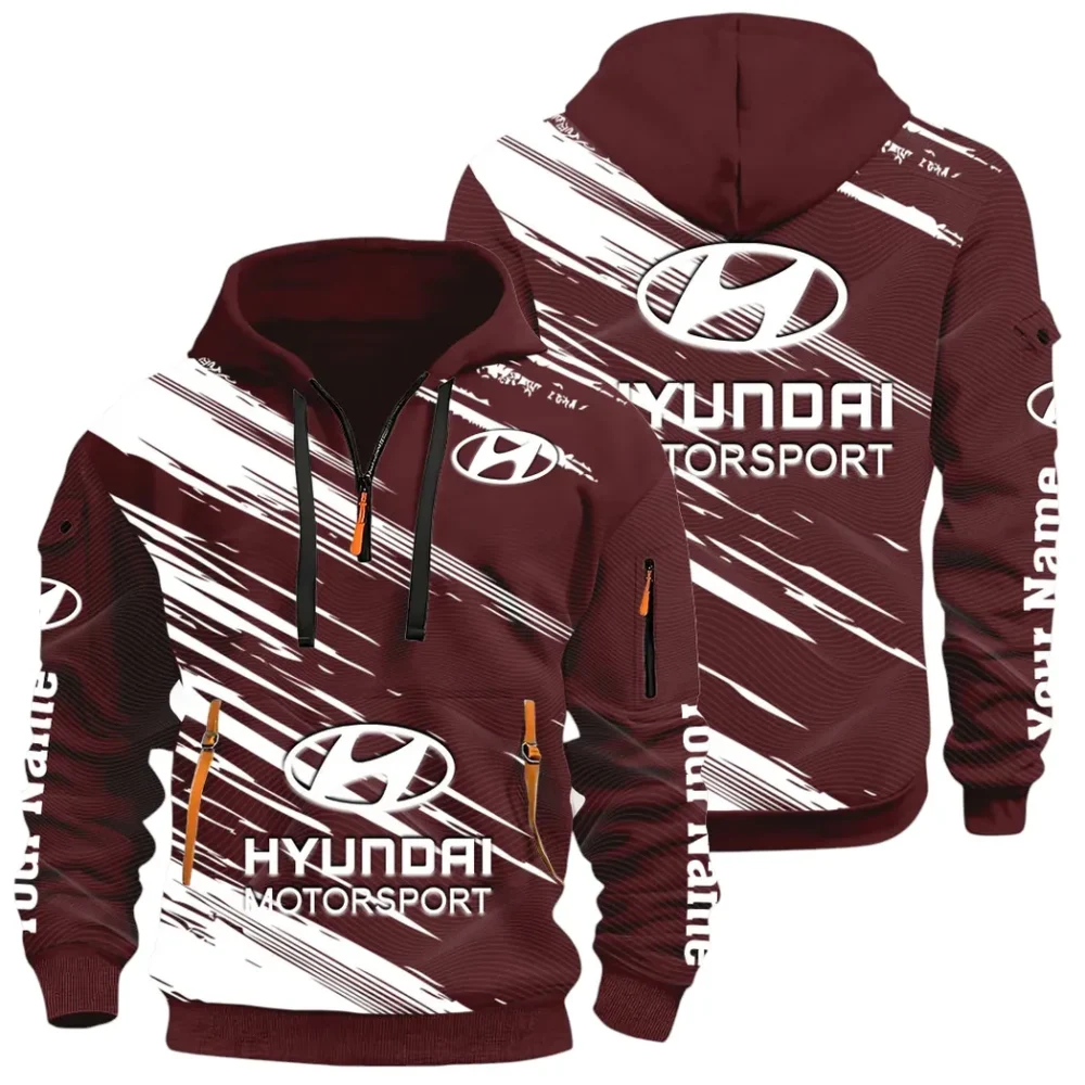 Sedan Hoodie Half Zip 3D, Streetwear Casual Look Outfit CAR514 - Dark Red