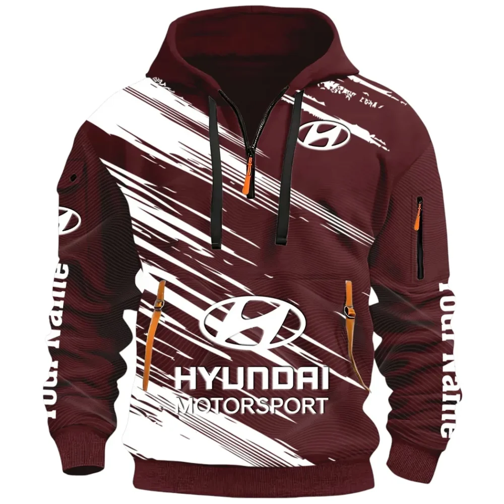 Sedan Hoodie Half Zip 3D, Streetwear Casual Look Outfit CAR514 - Dark Red - Image 2
