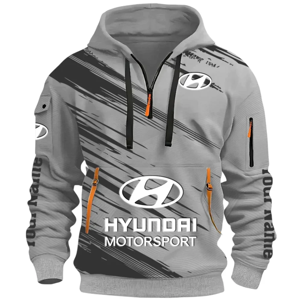 Sedan Hoodie Half Zip 3D, Streetwear Casual Look Outfit CAR514 - Gray - Image 2