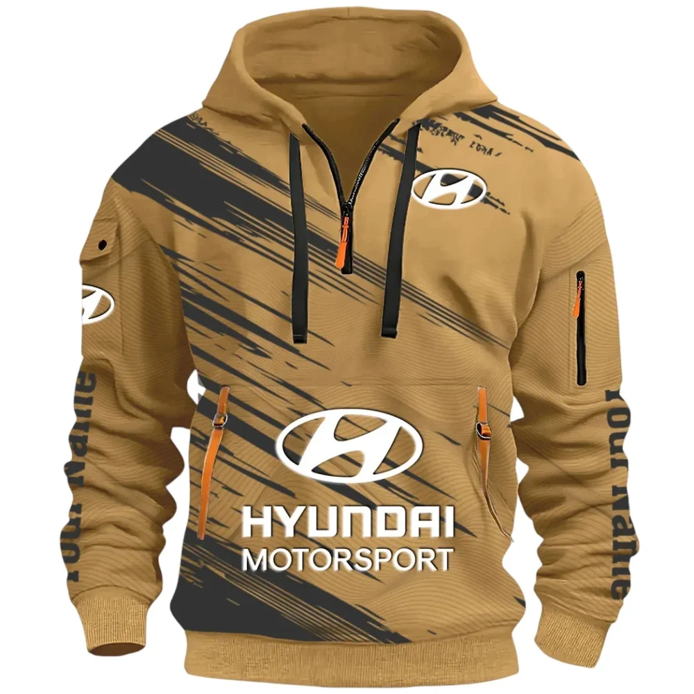 Sedan Hoodie Half Zip 3D, Streetwear Casual Look Outfit CAR514 - Khaki - Image 2
