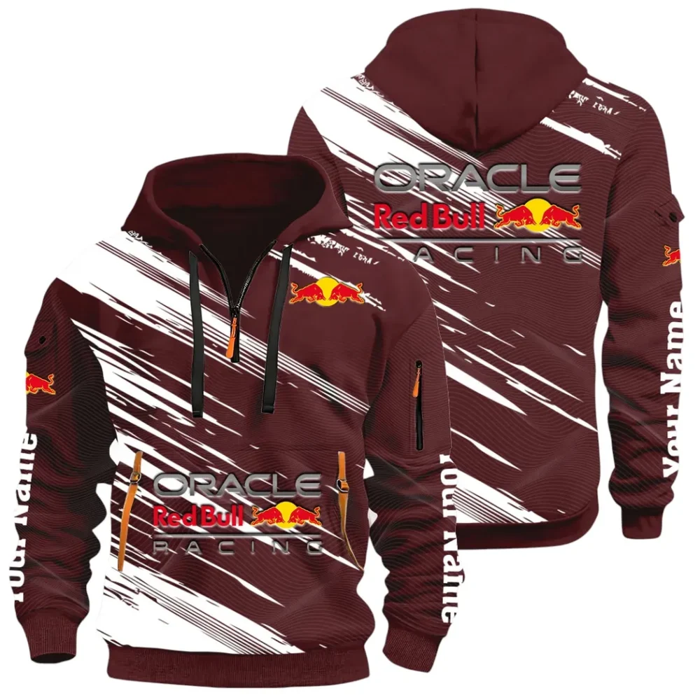 Racing Auto Hoodie Half Zip 3D, Sporty & Casual Everyday Wear Hoodie CAR514 - Dark Red
