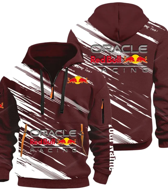 Racing Auto Hoodie Half Zip 3D, Sporty & Casual Everyday Wear Hoodie CAR514 - Dark Red