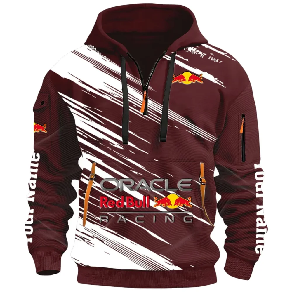 Racing Auto Hoodie Half Zip 3D, Sporty & Casual Everyday Wear Hoodie CAR514 - Dark Red - Image 2
