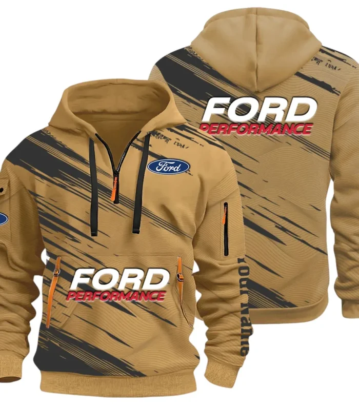 Road Life Hoodie Half Zip 3D, Casual Street-Ready Hoodie CAR514 - Khaki
