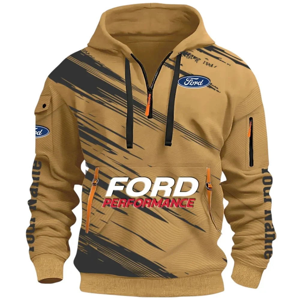 Road Life Hoodie Half Zip 3D, Casual Street-Ready Hoodie CAR514 - Khaki - Image 2