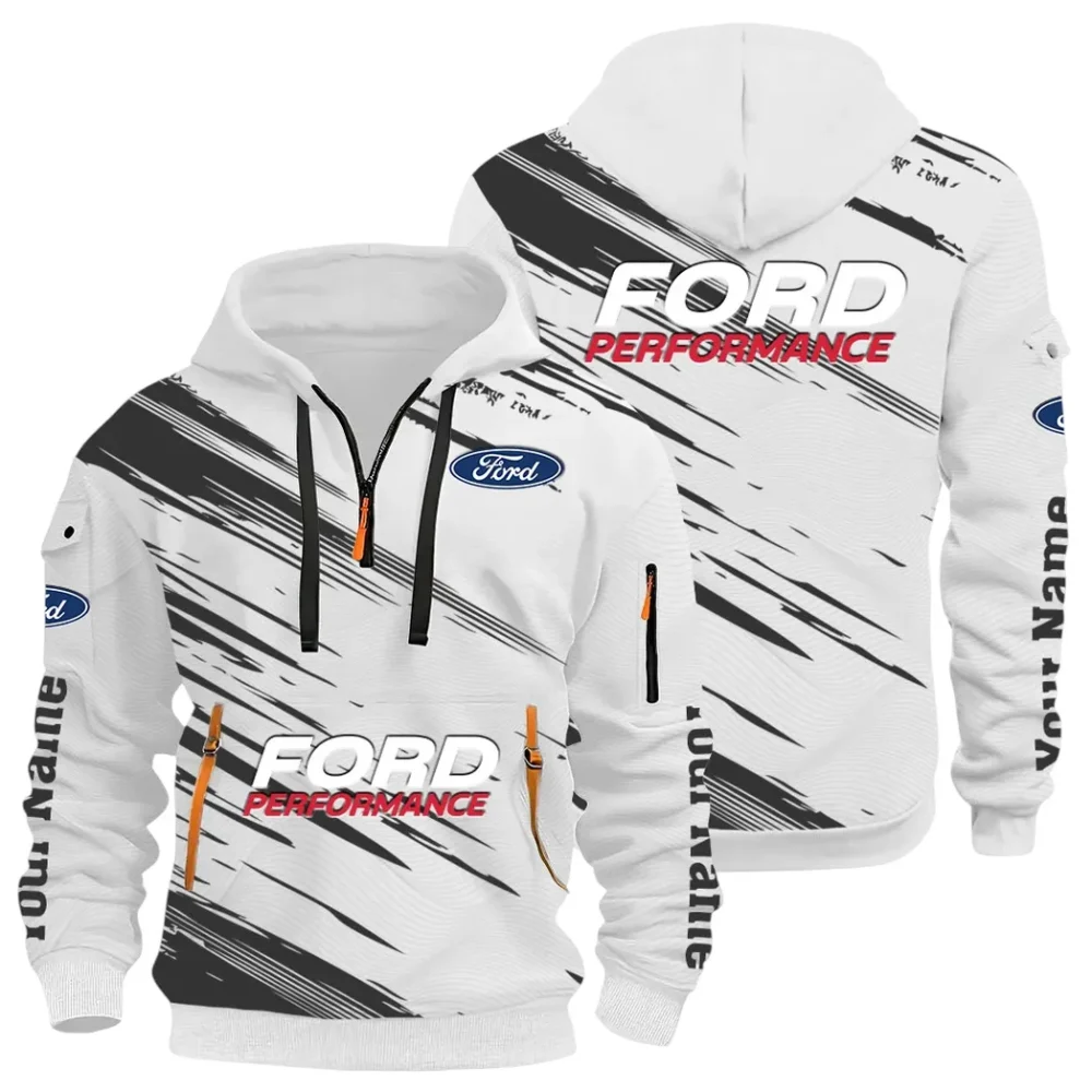 Road Life Hoodie Half Zip 3D, Casual Street-Ready Hoodie CAR514 - White