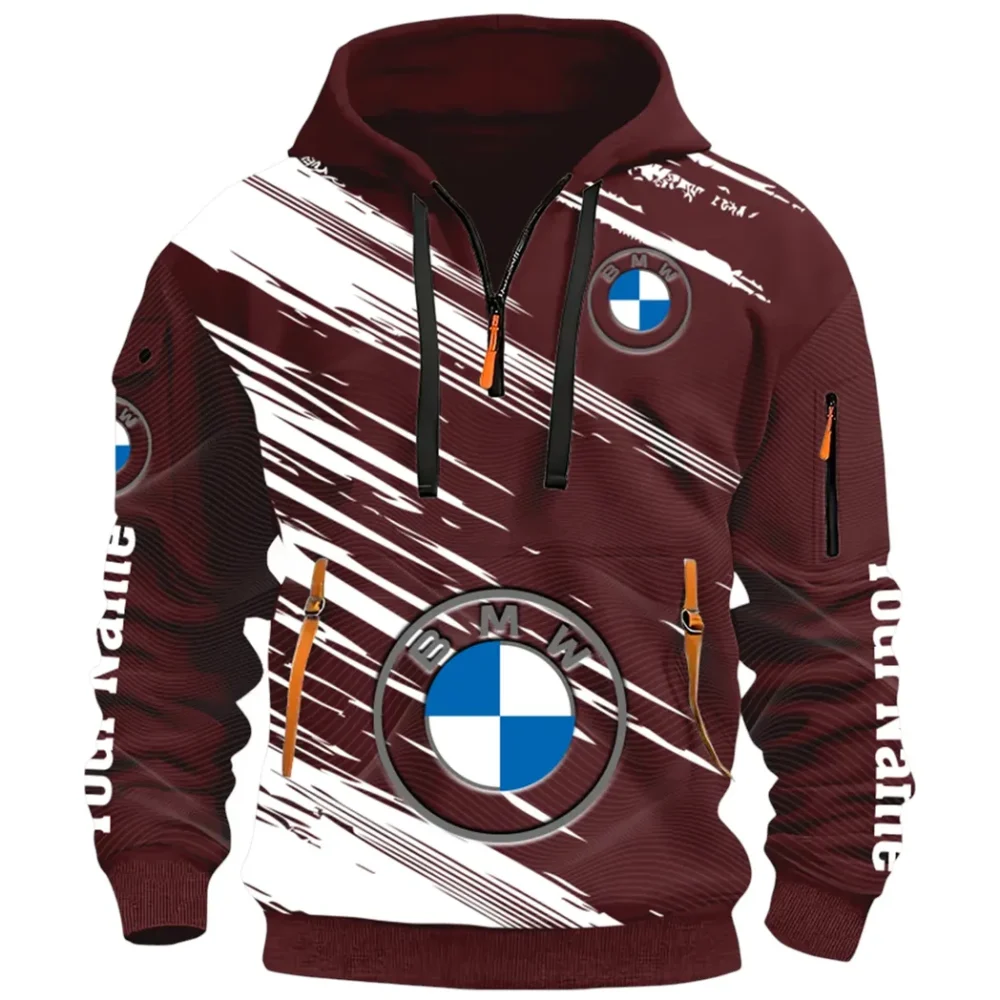 High-End Executive Car Hoodie Half Zip 3D, Street-Ready Casual Hoodie CAR514 - Dark Red - Image 2