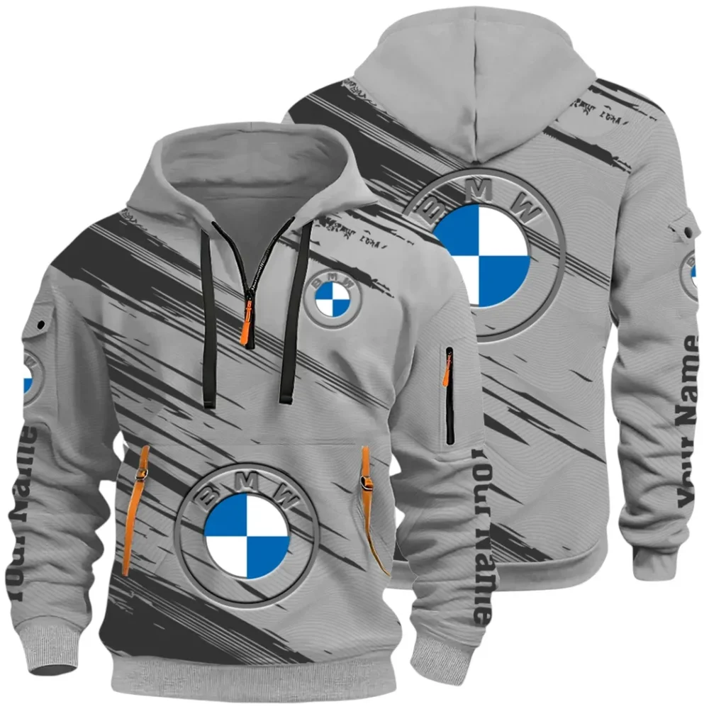 High-End Executive Car Hoodie Half Zip 3D, Street-Ready Casual Hoodie CAR514 - Gray