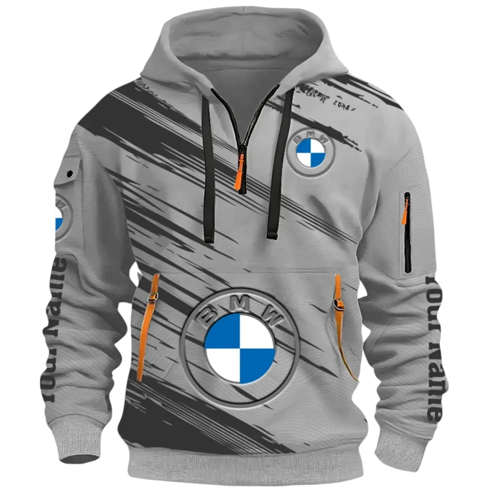 High-End Executive Car Hoodie Half Zip 3D, Street-Ready Casual Hoodie CAR514 - Gray - Image 2