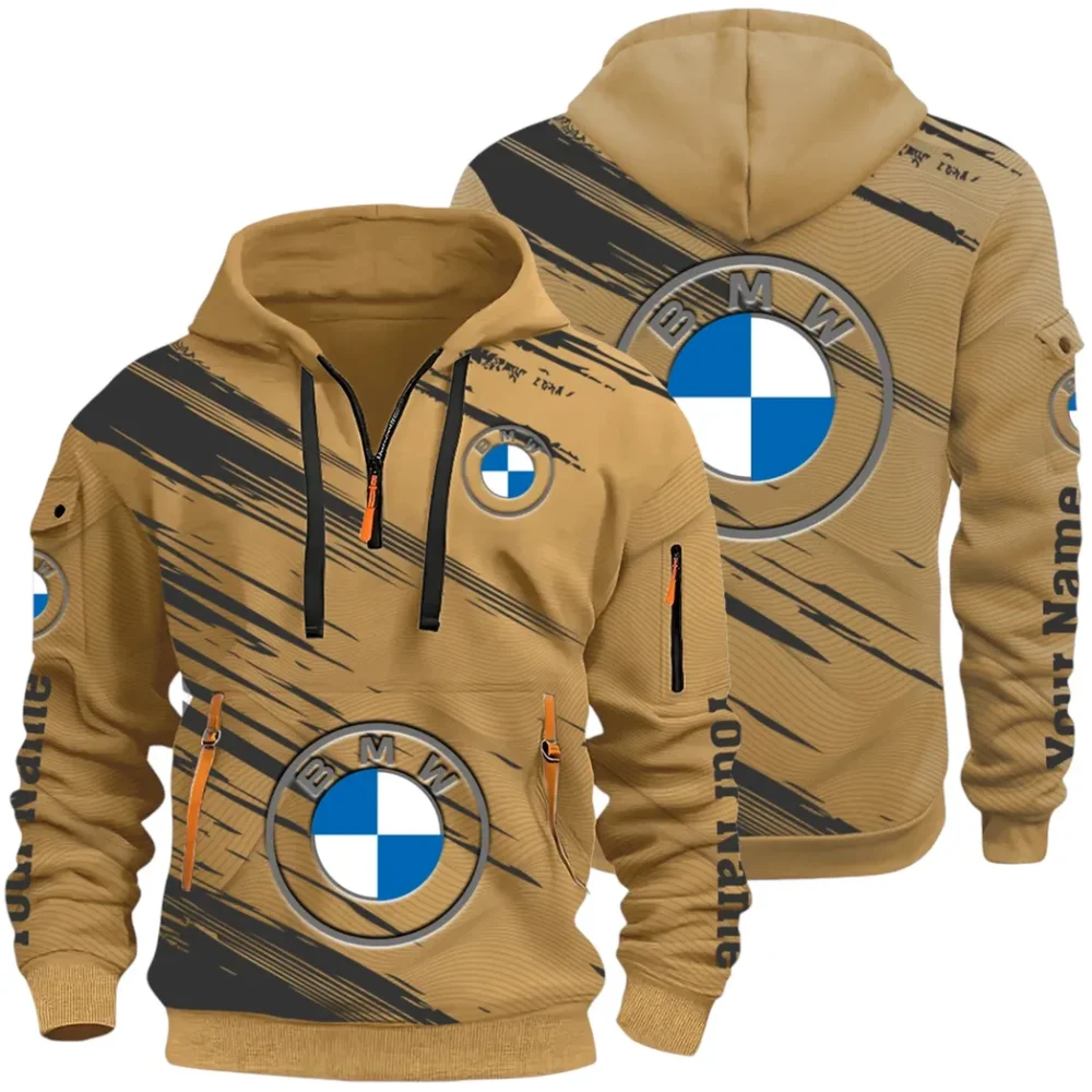 High-End Executive Car Hoodie Half Zip 3D, Street-Ready Casual Hoodie CAR514 - Khaki