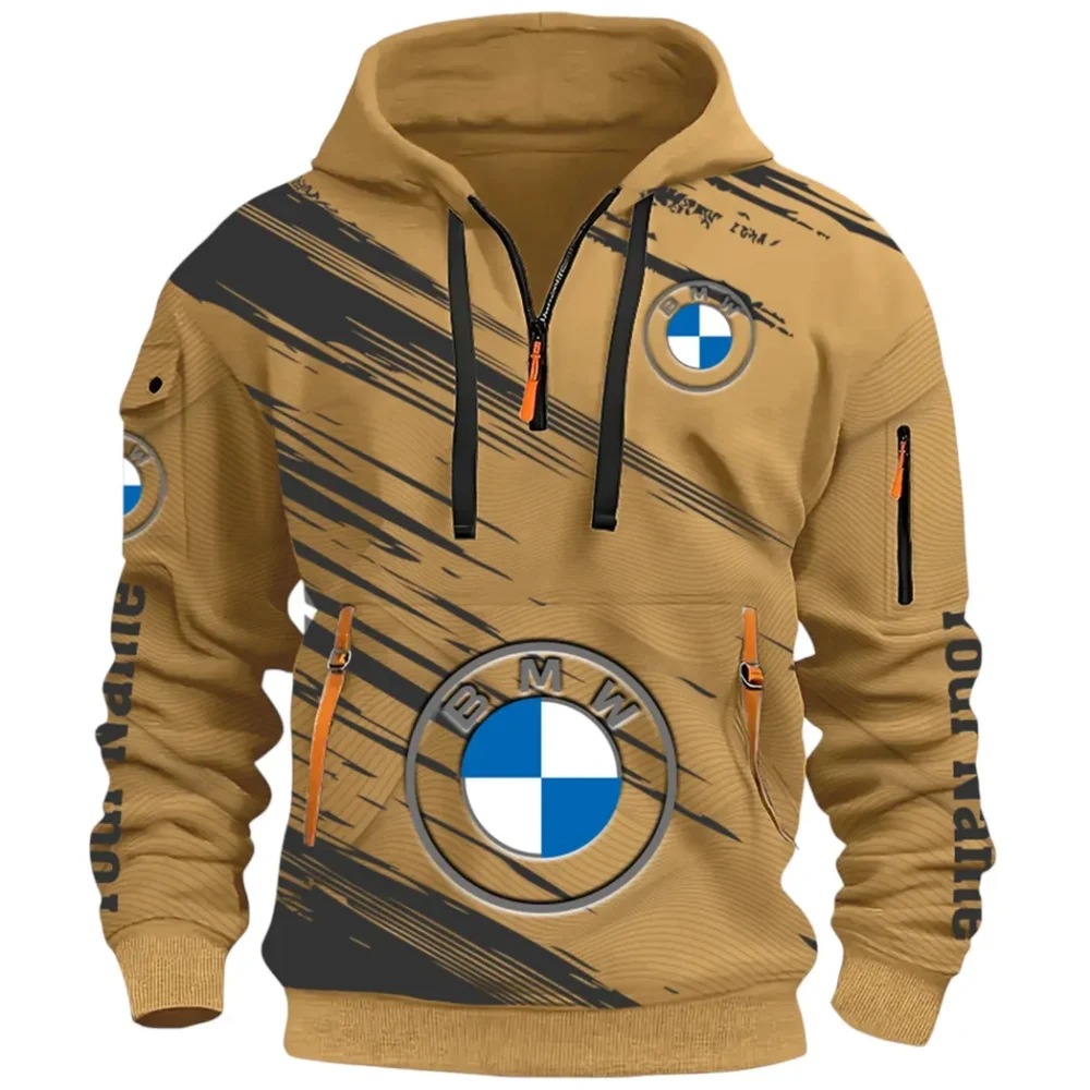 High-End Executive Car Hoodie Half Zip 3D, Street-Ready Casual Hoodie CAR514 - Khaki - Image 2