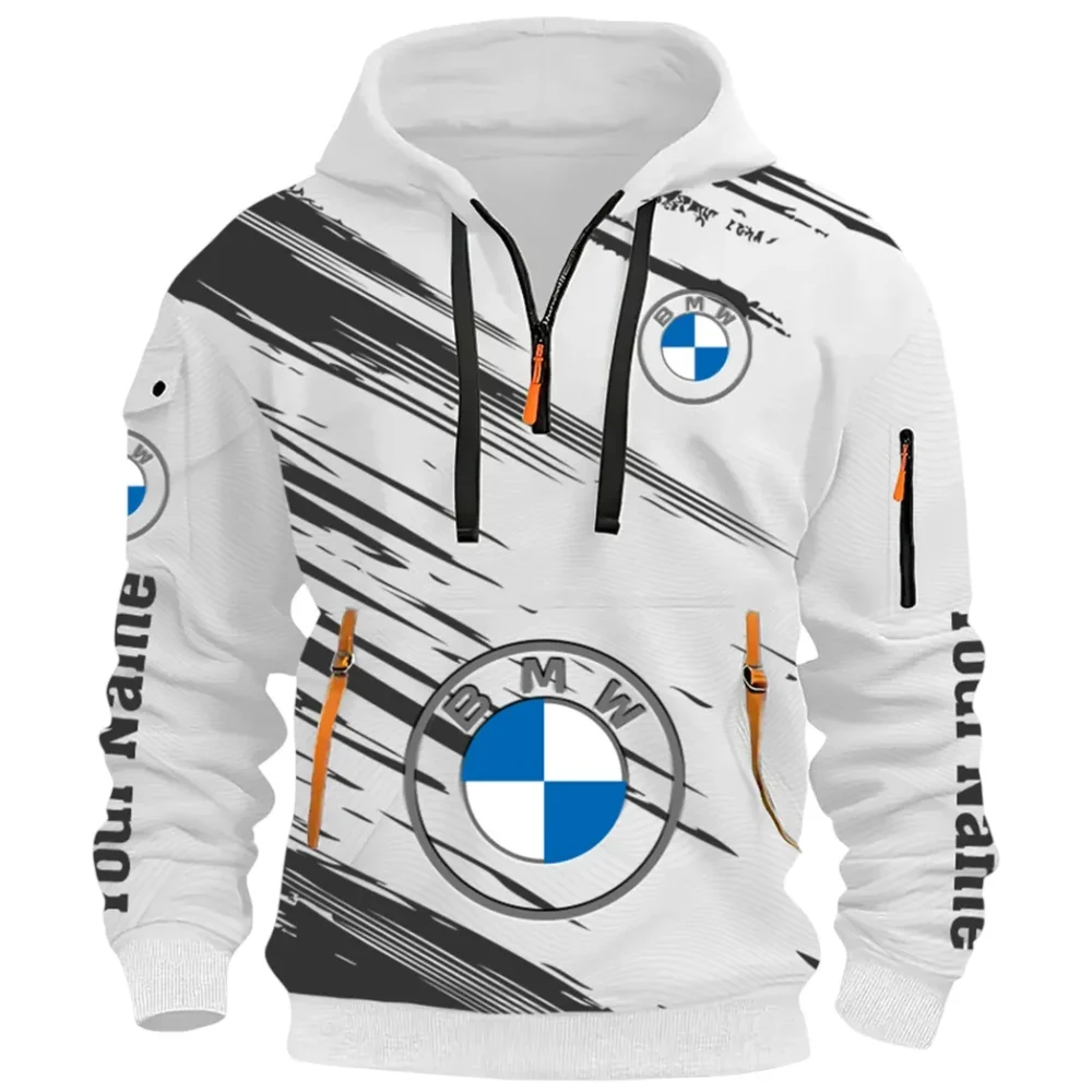 High-End Executive Car Hoodie Half Zip 3D, Street-Ready Casual Hoodie CAR514 - White - Image 2