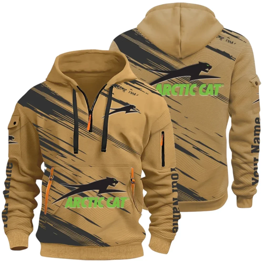 Off-Road Ride Hoodie Half Zip 3D, Durable & Casual Streetwear CAR514 - Khaki