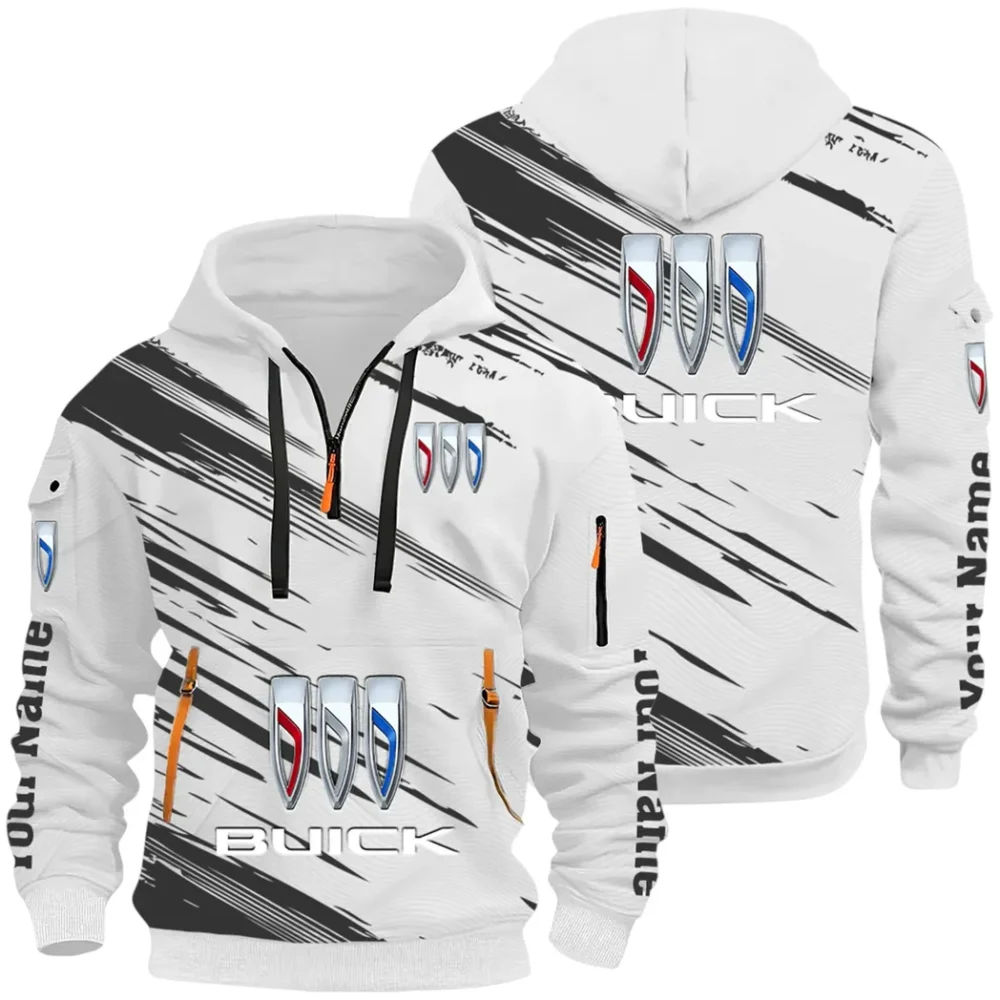 Luxury Car Hoodie Half Zip 3D, Rugged Casual Fit Hoodie CAR514 - White