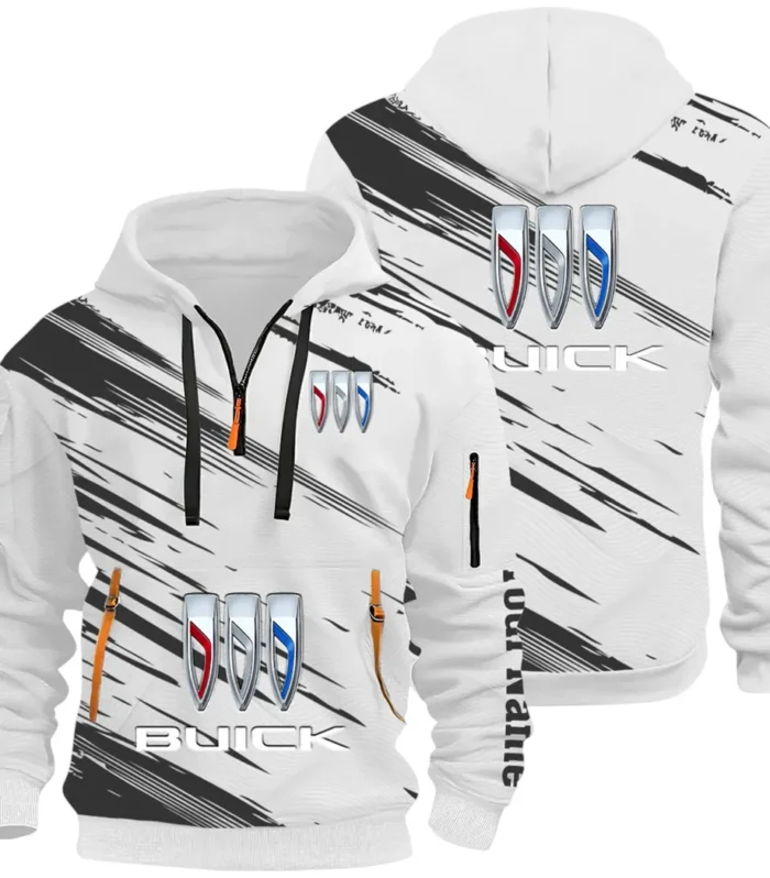 Luxury Car Hoodie Half Zip 3D, Rugged Casual Fit Hoodie CAR514 - White