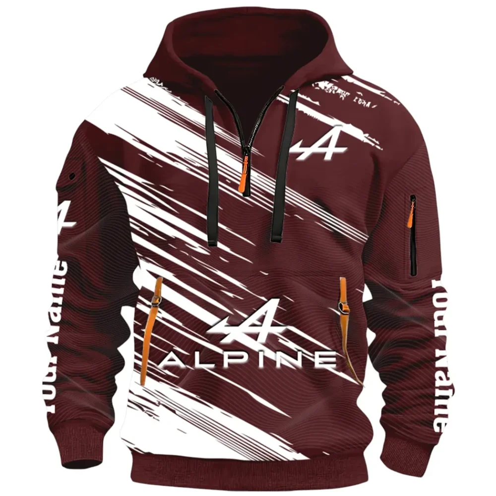 European Sports Car Hoodie Half Zip 3D, Sporty Urban Hoodie Style CAR514 - Dark Red - Image 2