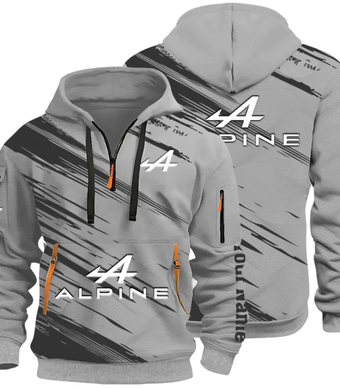 European Sports Car Hoodie Half Zip 3D, Sporty Urban Hoodie Style CAR514 - Gray