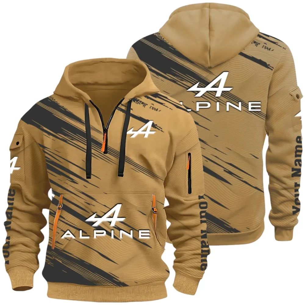 European Sports Car Hoodie Half Zip 3D, Sporty Urban Hoodie Style CAR514 - Khaki
