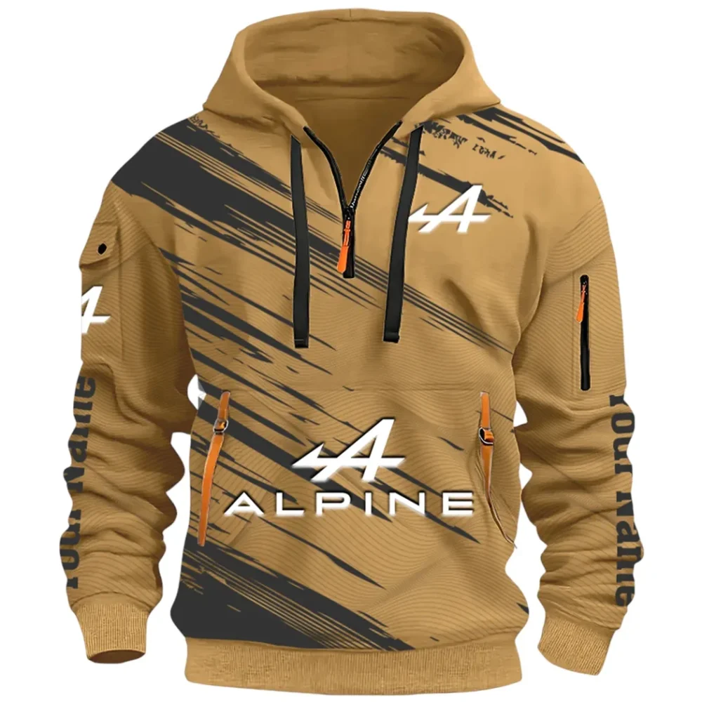 European Sports Car Hoodie Half Zip 3D, Sporty Urban Hoodie Style CAR514 - Khaki - Image 2