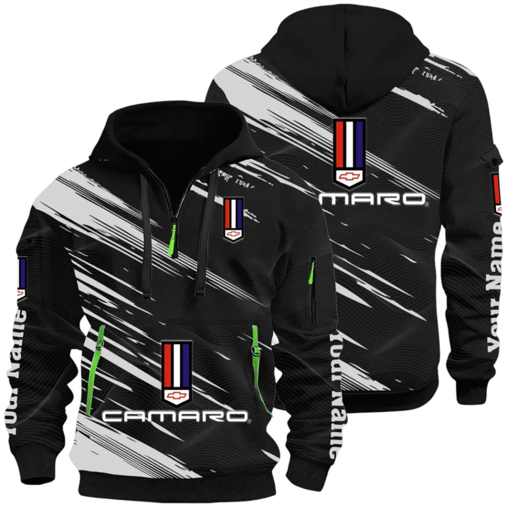 American Speed Car Hoodie Half Zip 3D, Classic Comfortable Hoodie Style CAR514 - Black