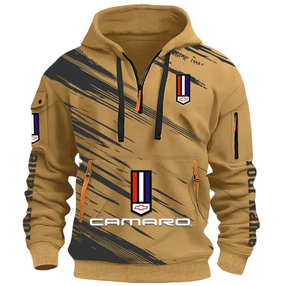 American Speed Car Hoodie Half Zip 3D, Classic Comfortable Hoodie Style CAR514 - Khaki - Image 2