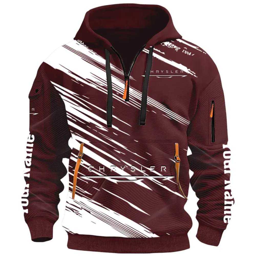 Full-Size Car Hoodie Half Zip 3D, Urban Style & Relaxed Fit Hoodie CAR514 - Dark Red - Image 2