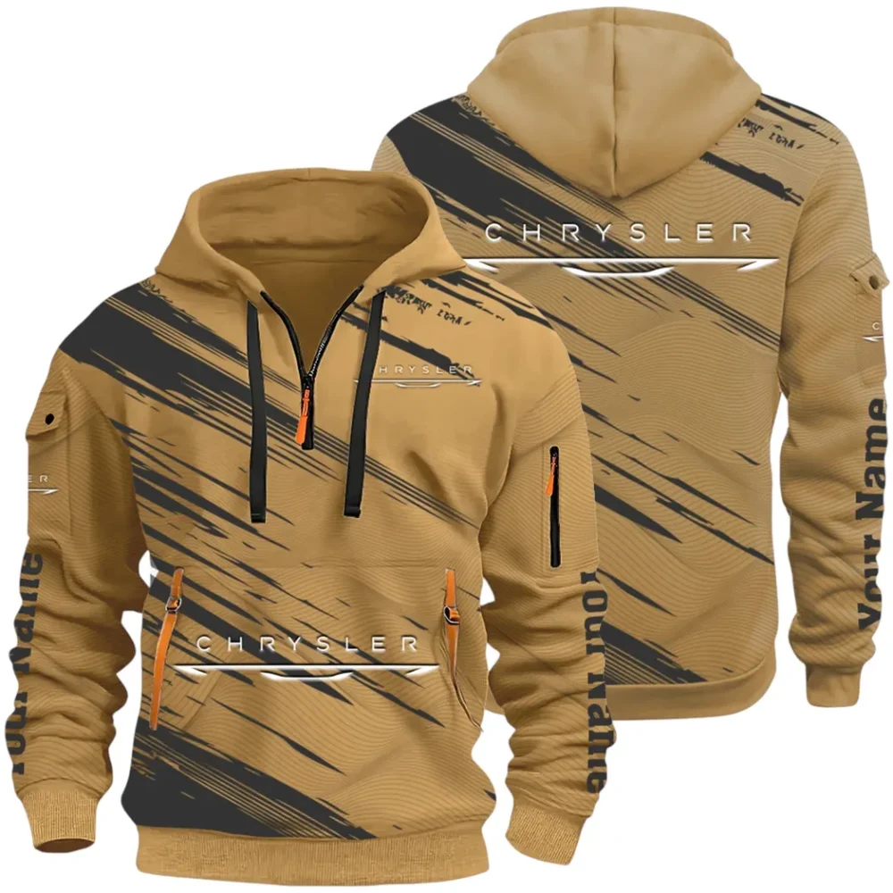 Full-Size Car Hoodie Half Zip 3D, Urban Style & Relaxed Fit Hoodie CAR514 - Khaki