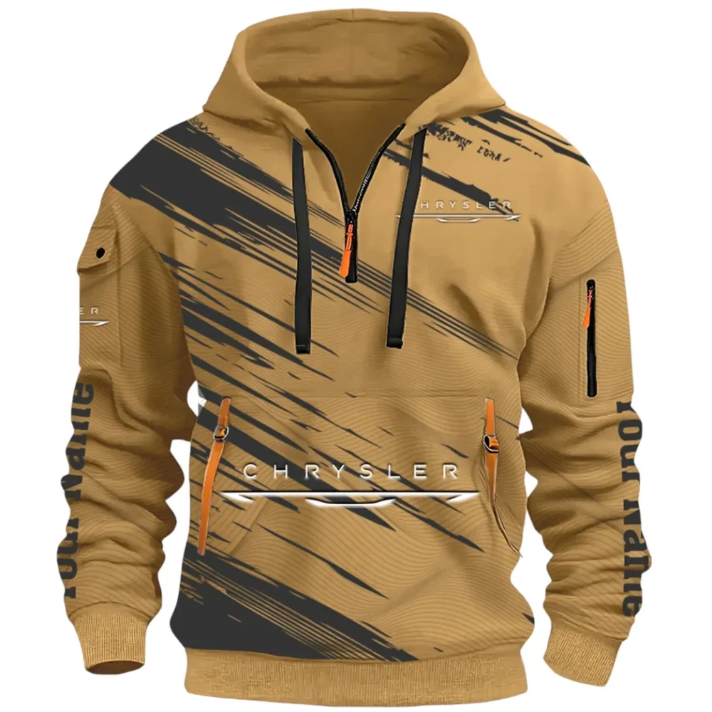 Full-Size Car Hoodie Half Zip 3D, Urban Style & Relaxed Fit Hoodie CAR514 - Khaki - Image 2