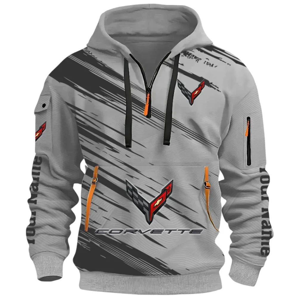 American Supercar Hoodie Half Zip 3D, Lightweight & Casual Comfort Hoodie CAR514 - Gray - Image 2