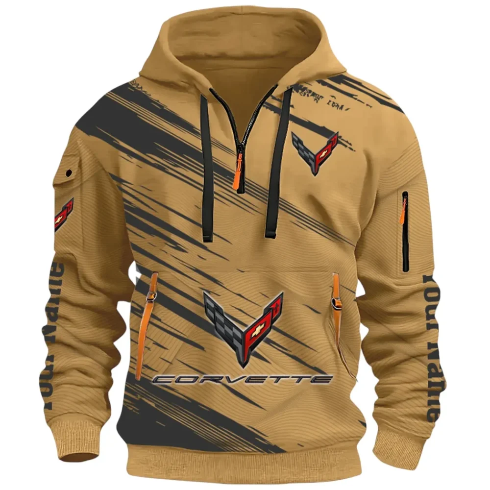 American Supercar Hoodie Half Zip 3D, Lightweight & Casual Comfort Hoodie CAR514 - Khaki - Image 2