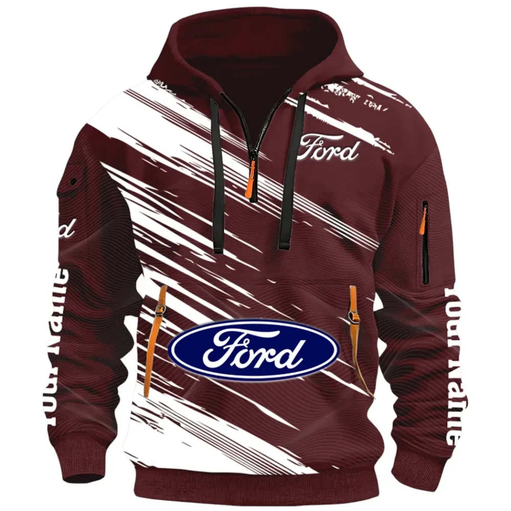 American Classic Hoodie Half Zip 3D, Everyday Comfortable Hoodie CAR514 - Dark Red - Image 2