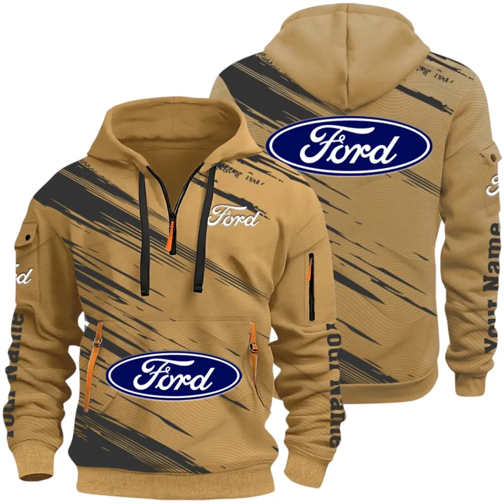 American Classic Hoodie Half Zip 3D, Everyday Comfortable Hoodie CAR514 - Khaki